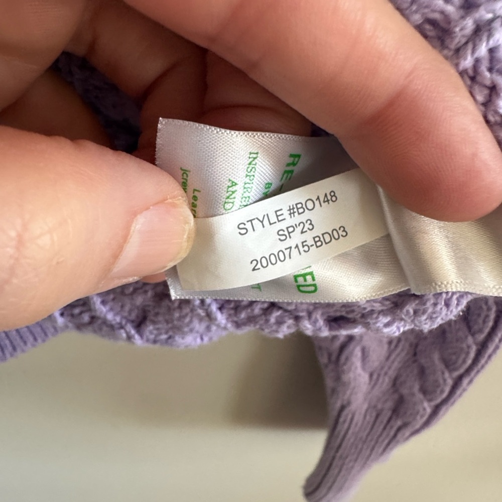 J.crew 100% cotton diagonal cable knit long sleeve crew neck sweater purple XS - Picture 7 of 7
